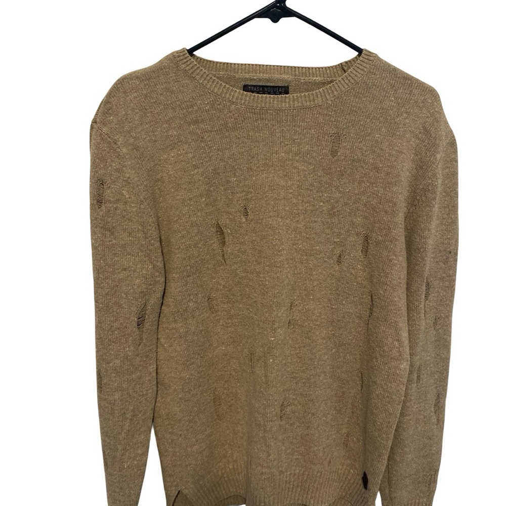Trash Nouveau Men's Distressed Tan Sweater Size Large